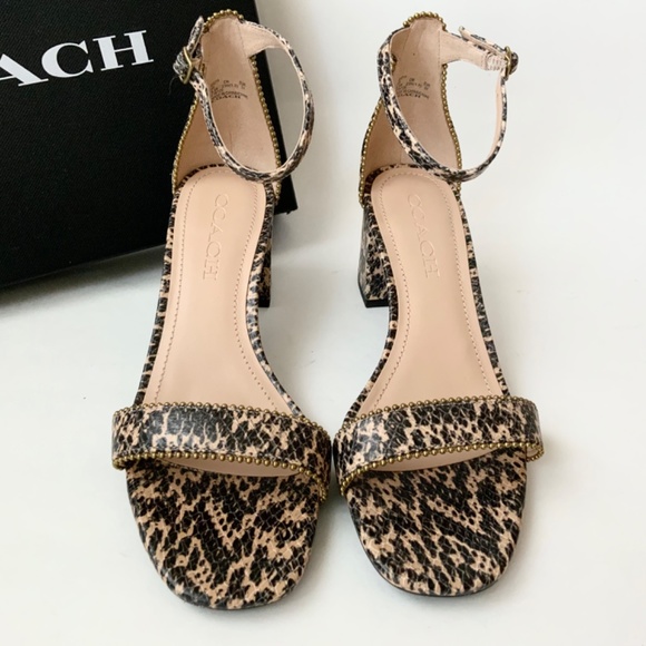 Coach Maddie Bead Chain Embossed Snake Leather Ankle Strap Sandals Heels 6.5 - Picture 5 of 10